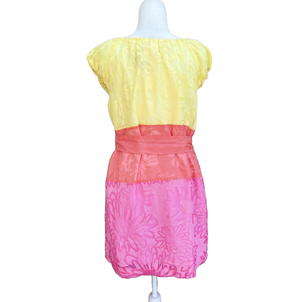 Lilly Pulitzer Hotty Pink Burnout Combo Sully colorblock flower Dress L A000262 - Picture 6 of 10